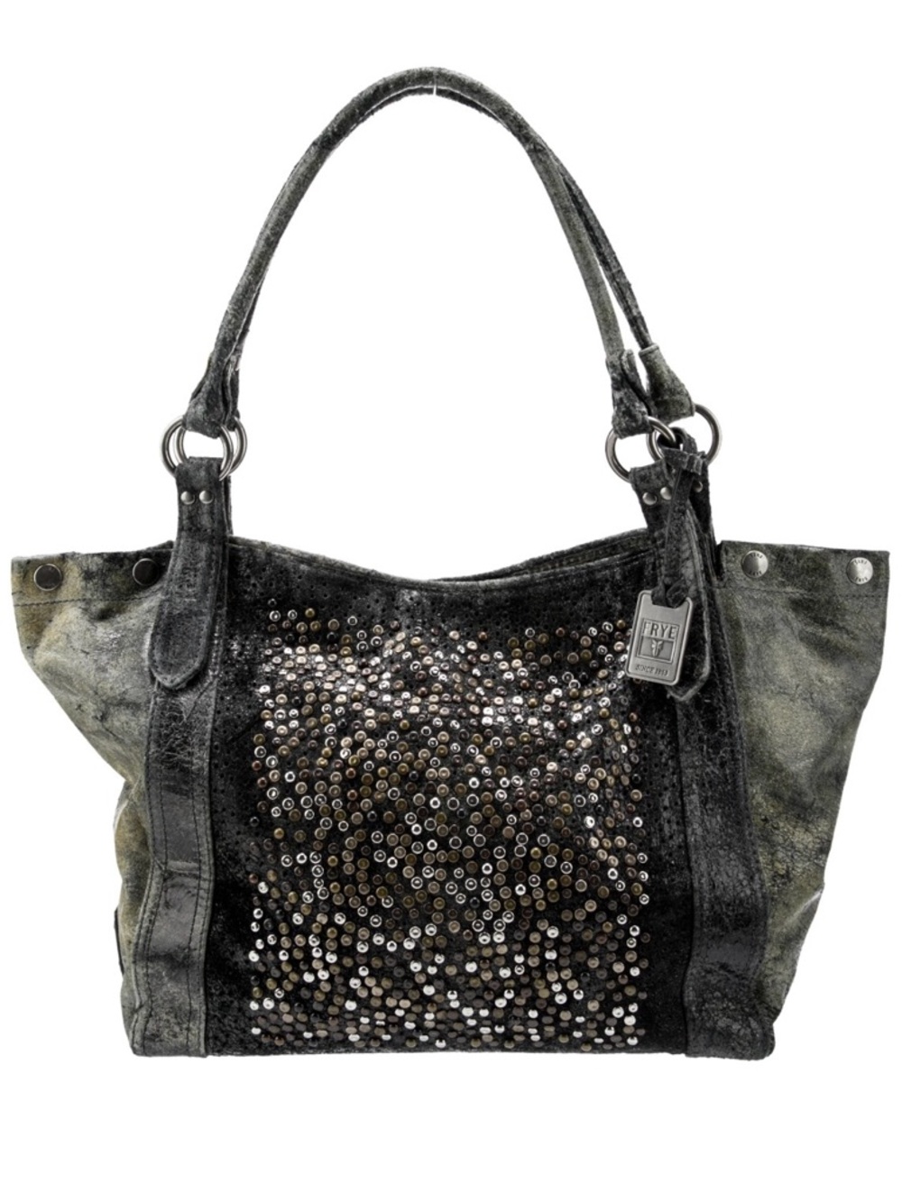 Vintage Frye Grey/Silver Studded Tote Bag with Top Handles
